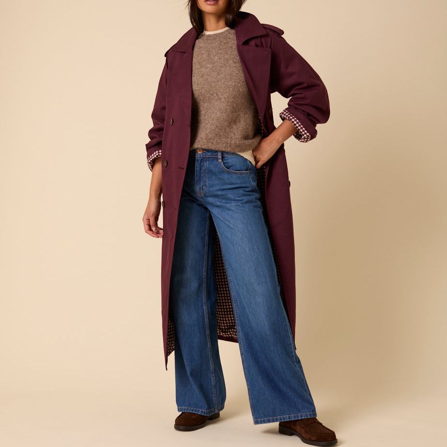 Burgundy Double Breasted Trench Coat