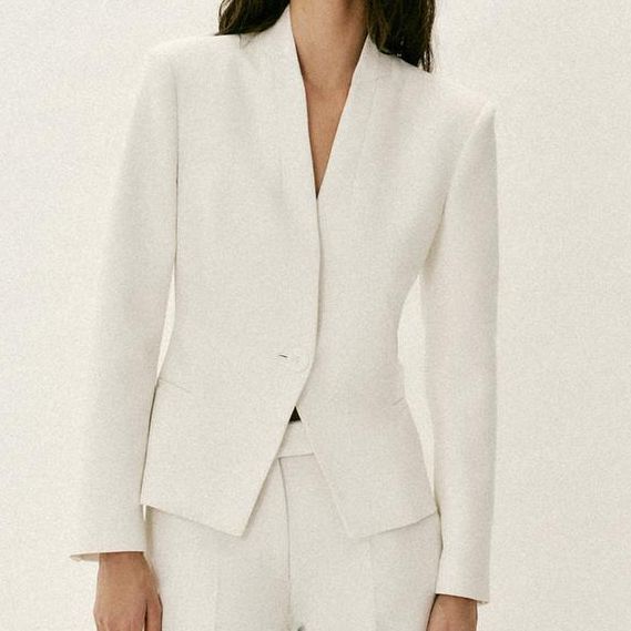 Zara Oyster White Fitted Tailored Blazer
