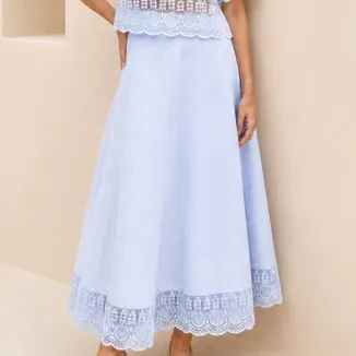 Aspiga Pale Blue Linen Lace Skirt