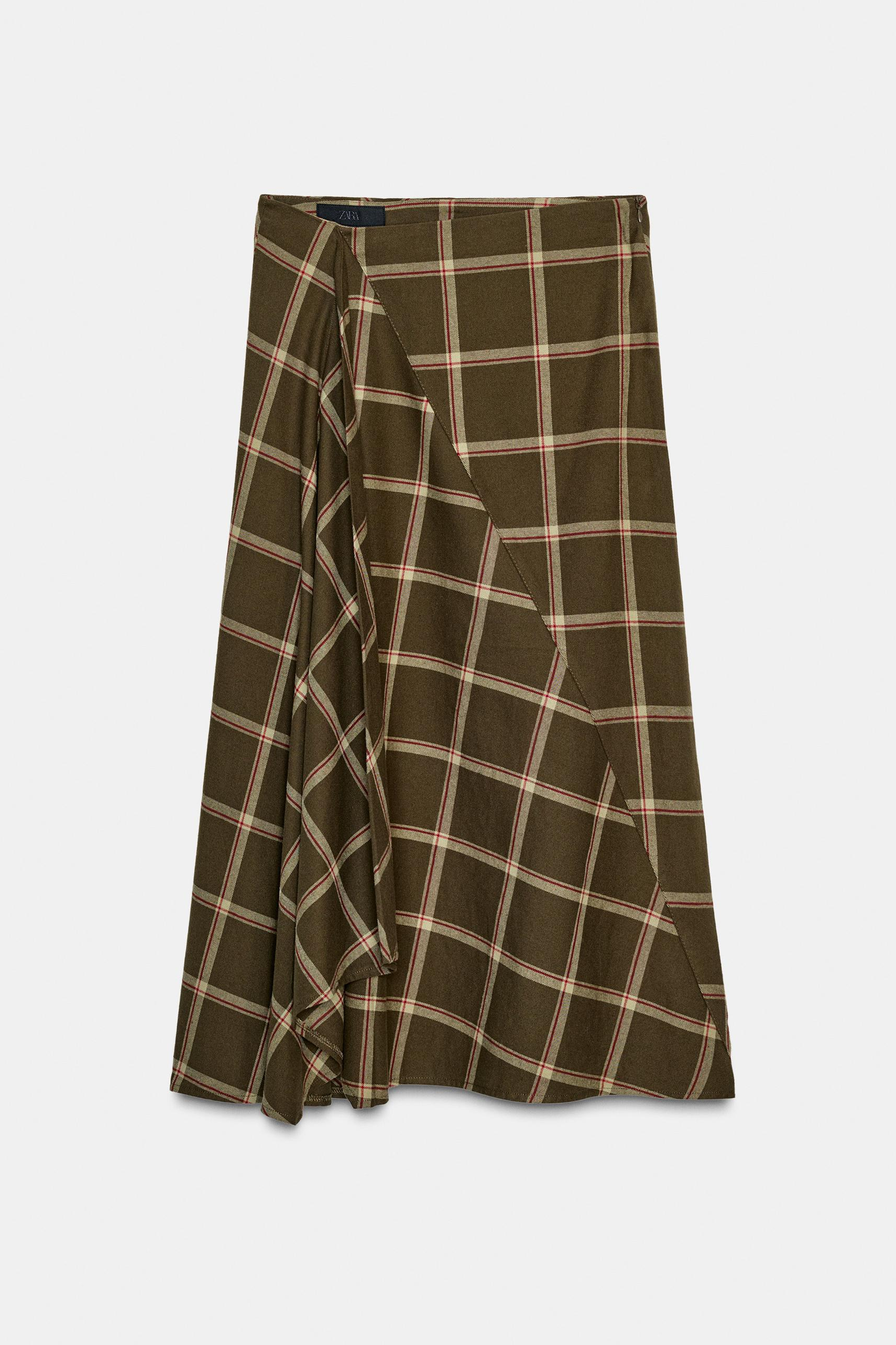 ZARA, Plaid Ruffled Midi Skirt