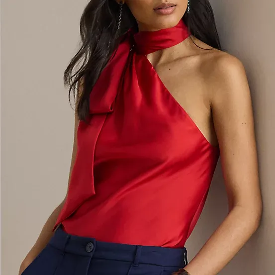 Charmeuse Tie Neck Halter Top