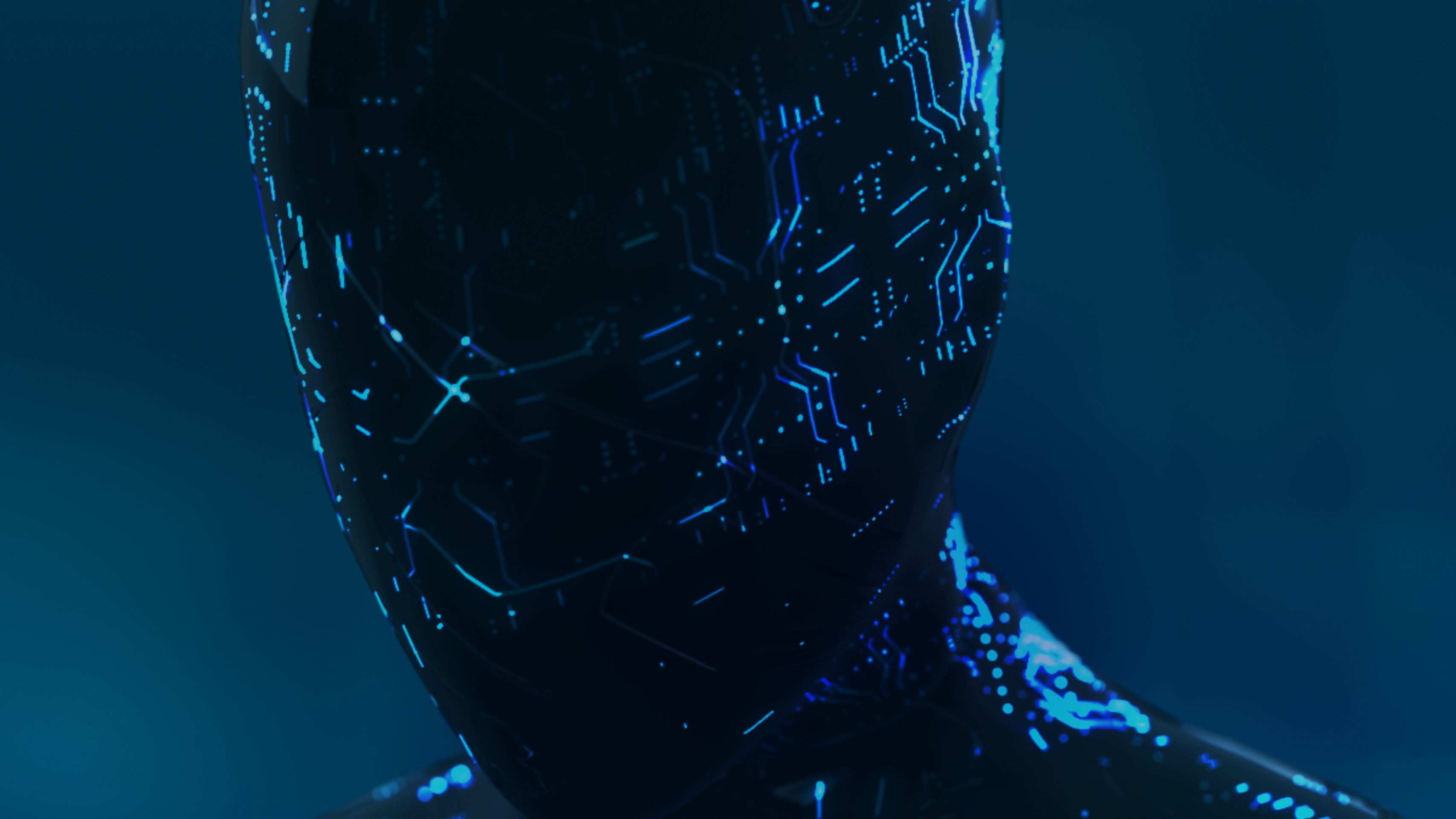 An artist's depiction of a dark, human-like artificial intelligence.