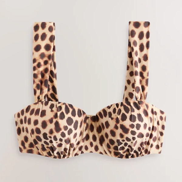 Next, Brown Leopard Print Wired Bandeau Bikini Top