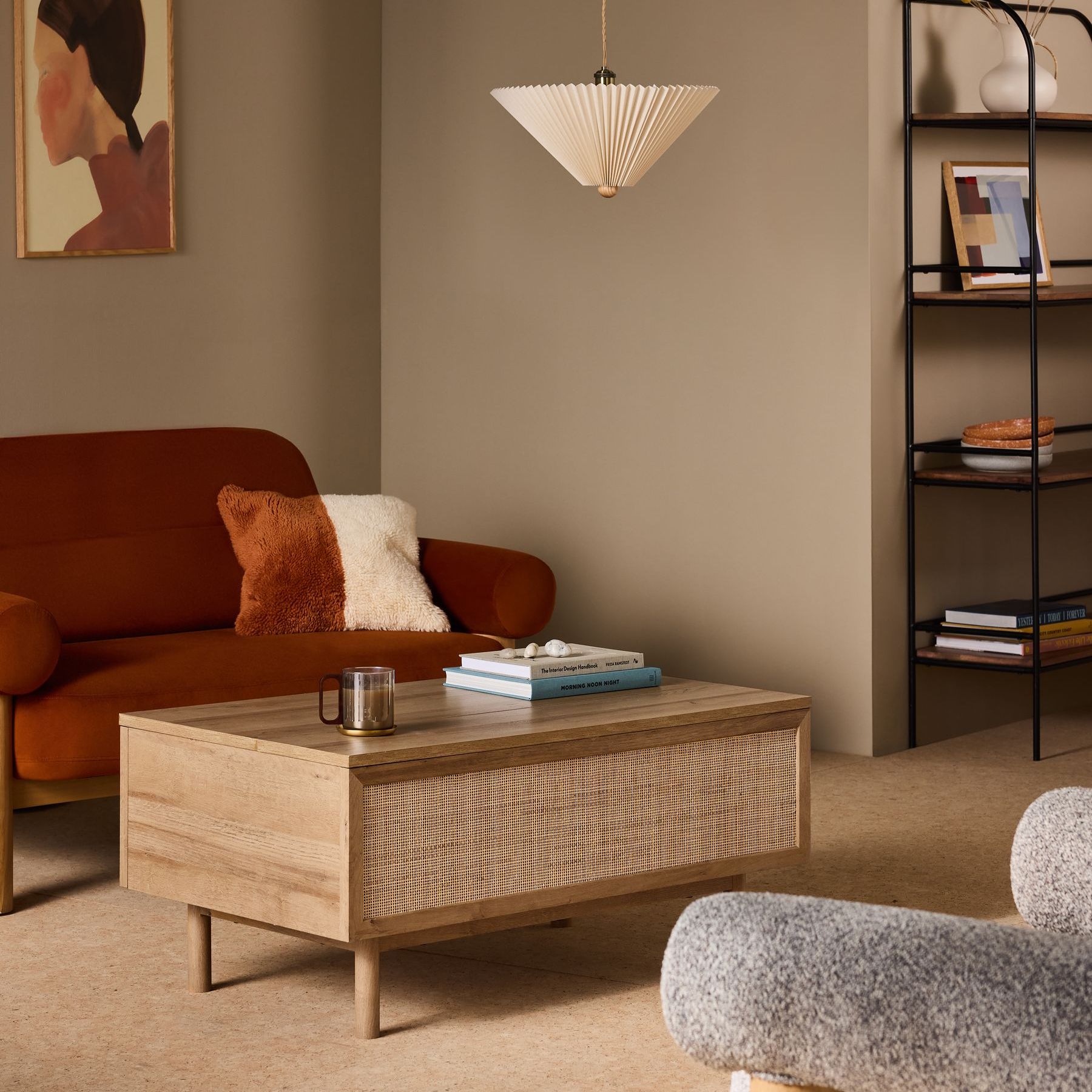 Pavia Rattan Coffee Table to Desk in Oak Effect