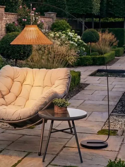 Bellagio Woven Rattan Rechargeable Garden Floor Lamp