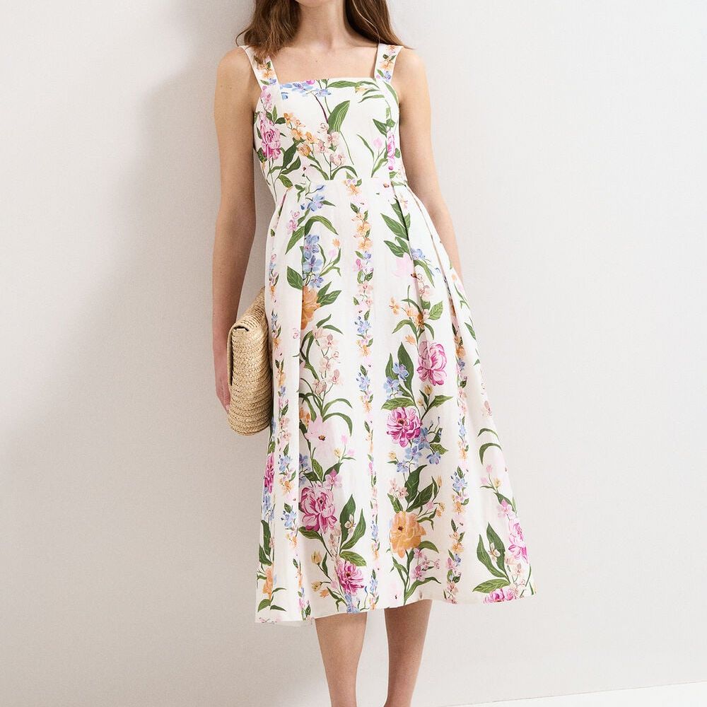 Lucia Fit and Flare Linen Printed Dress