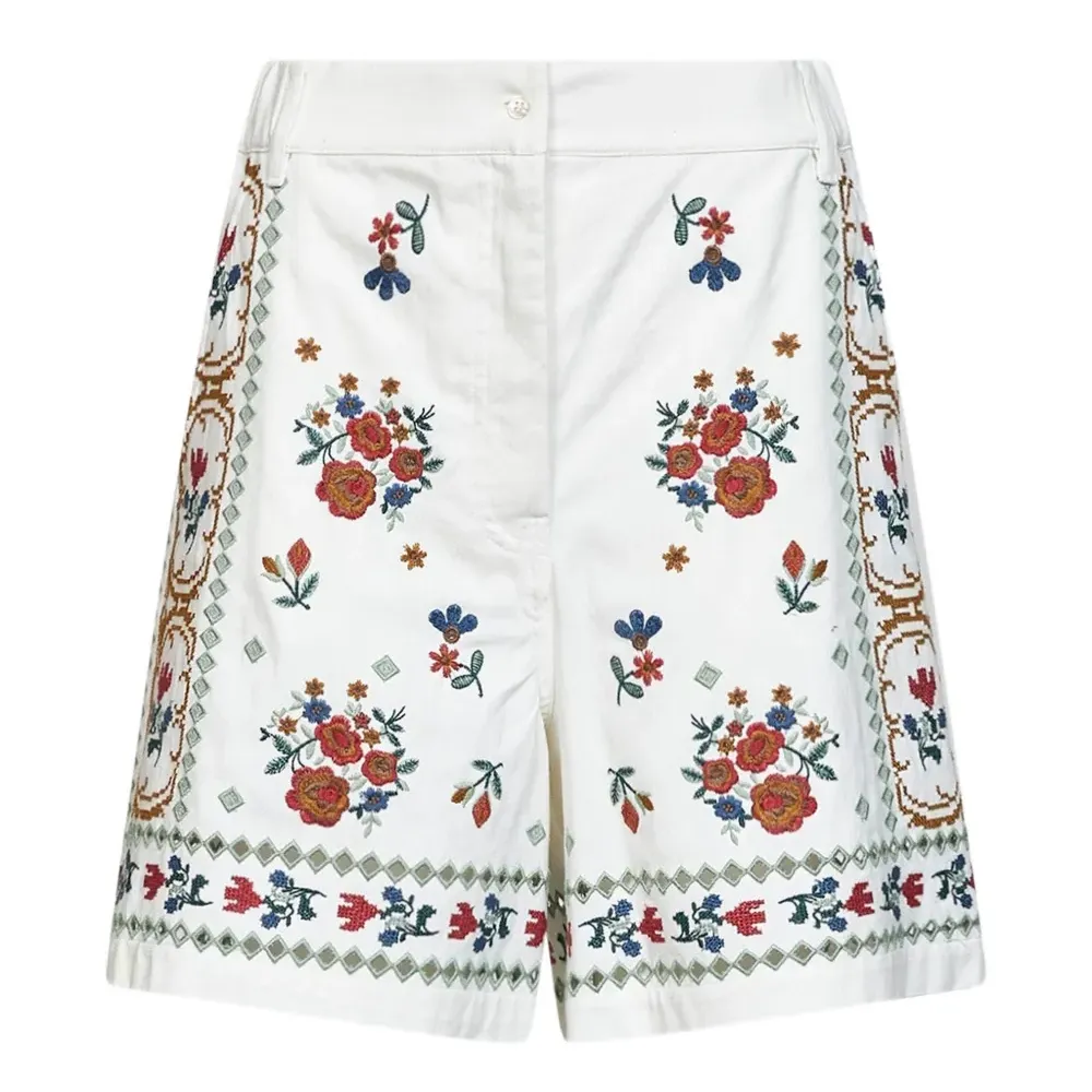 Weekend Max Mara Floral-Embroidered Cotton Shorts | 44