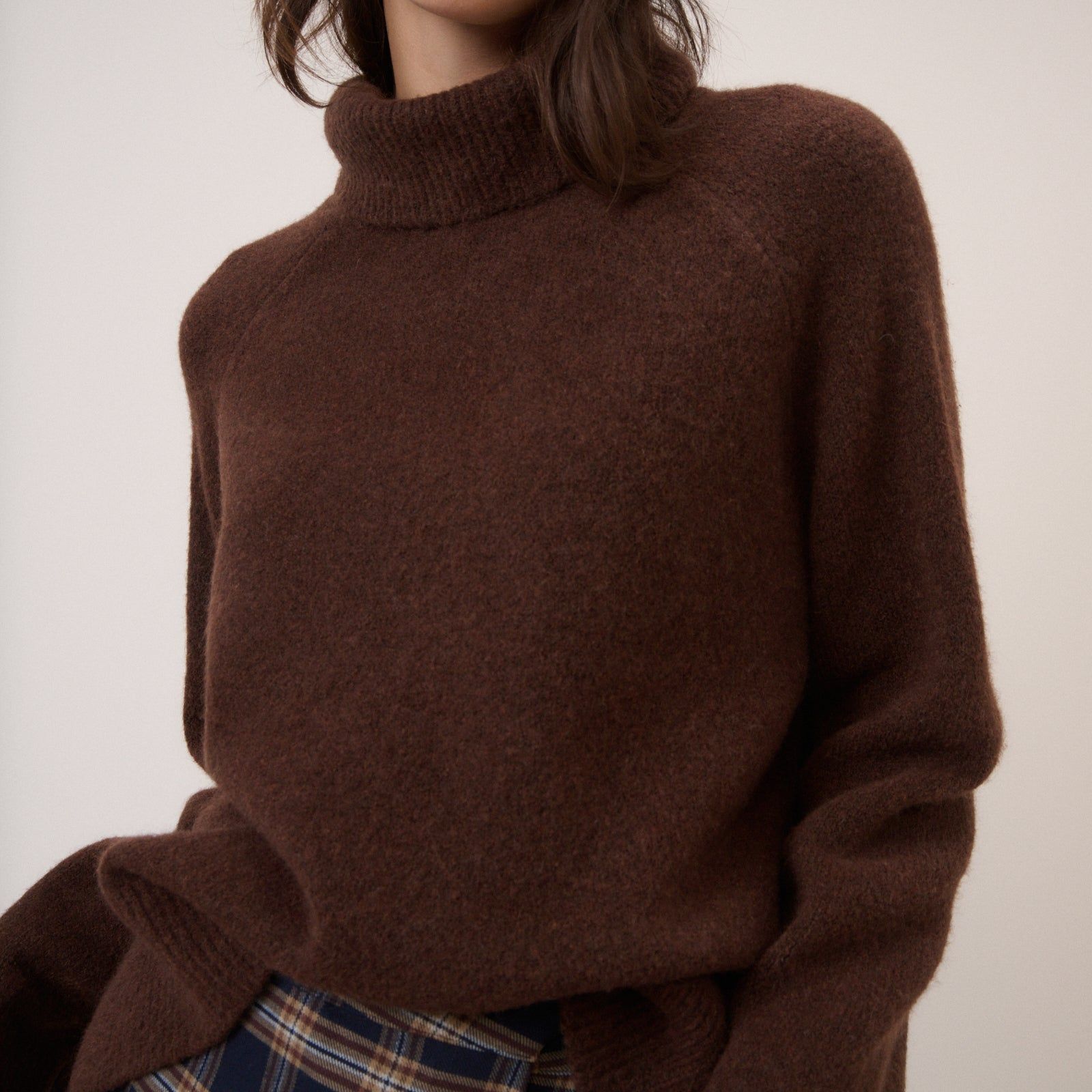 Brown Roll Neck Jumper Relaxed Fit