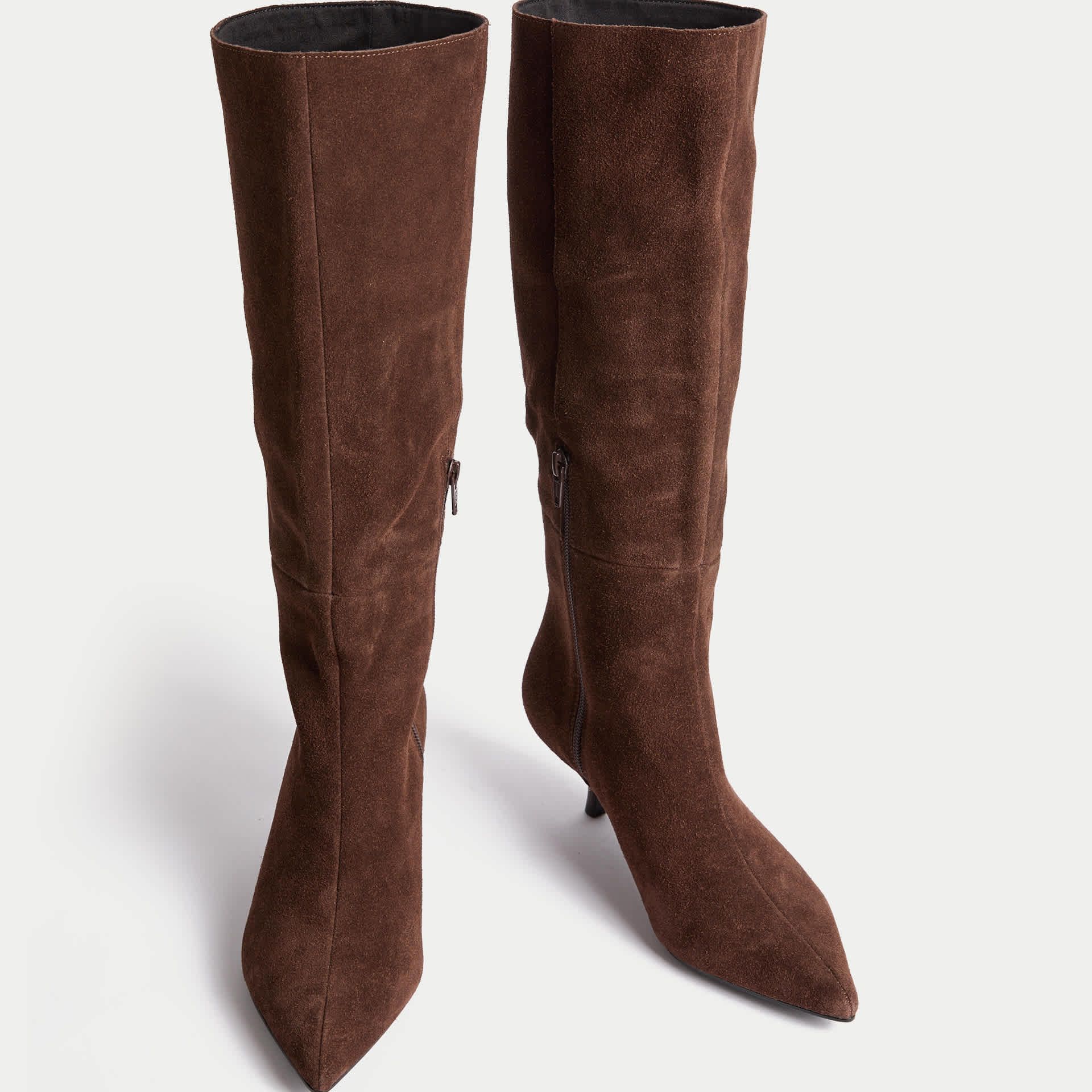 Suede Kitten Heel Pointed Knee High Boots