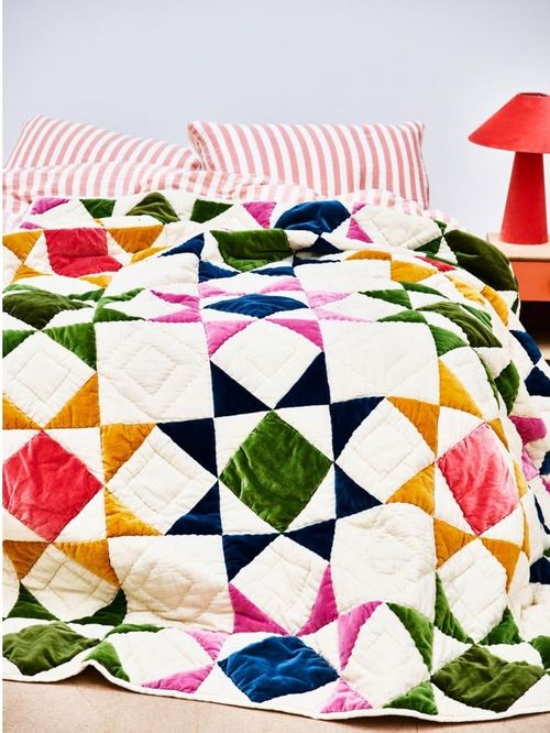 Patchwork Star Multicolour Velvet Quilt&nbsp;