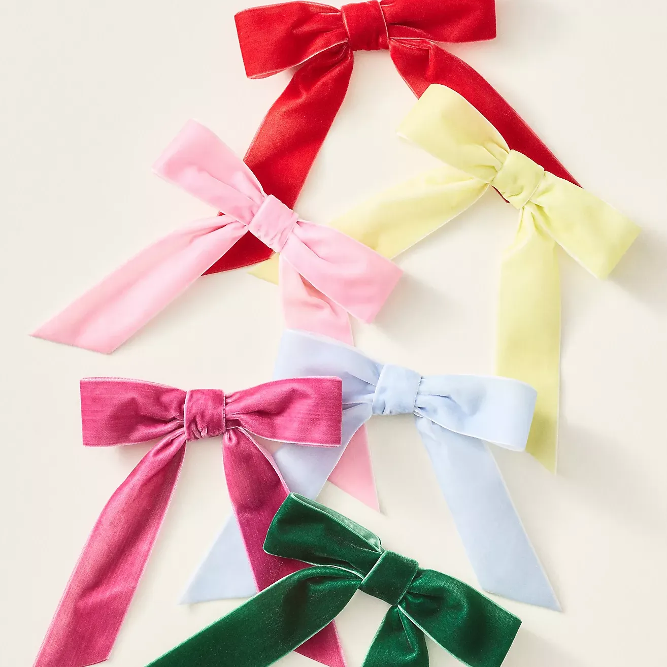 Velvet Bow Clip-On Ornaments, Set of 6
