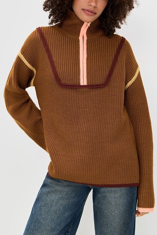 English Factory Contrast Piping Quarter Zip Sweater