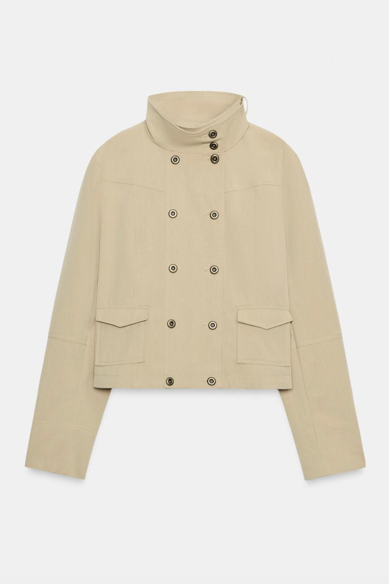 ZARA, High-Collar Pocket Jacket - Sand - Xs