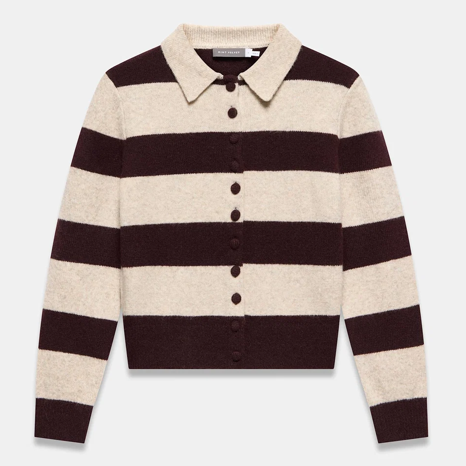 Mint Velvet, Burgundy Striped Knit Cardigan