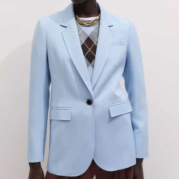 ME+EM Blue Sharp Shoulder Blazer