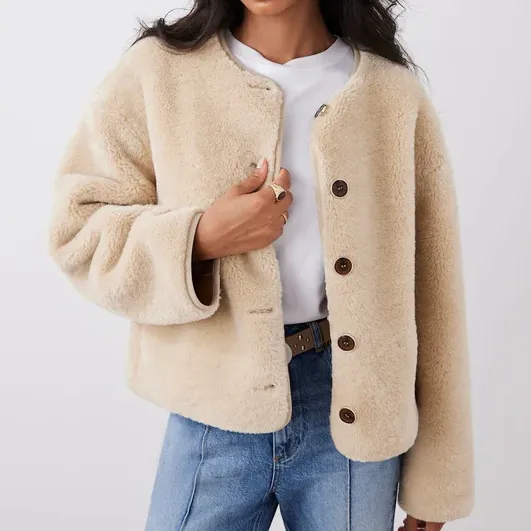 Mint Velvet Neutral Borg Collarless Jacket