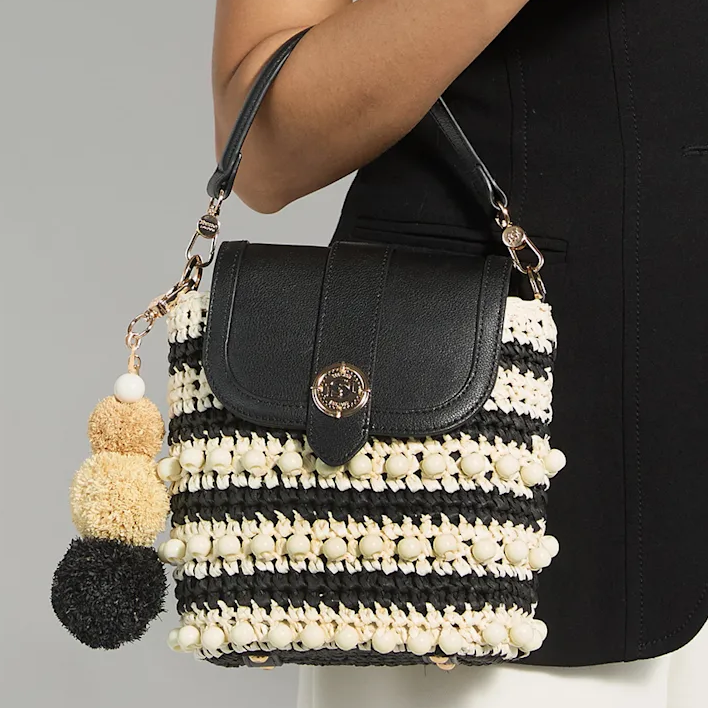 Dune London Black and White Raffia Bag