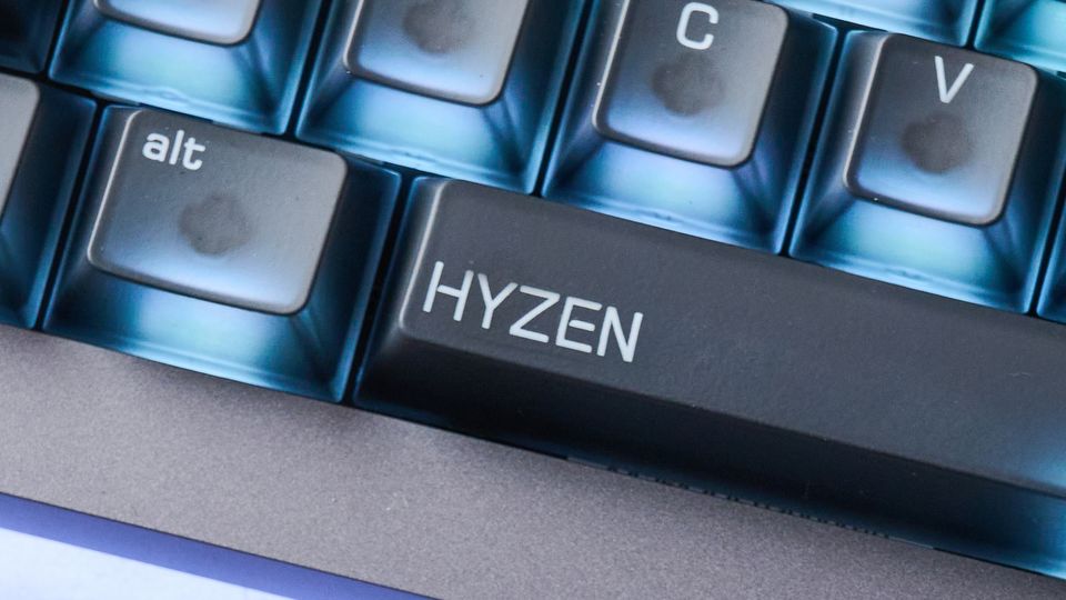 The Lofree Hyzen keyboard on a stone surface