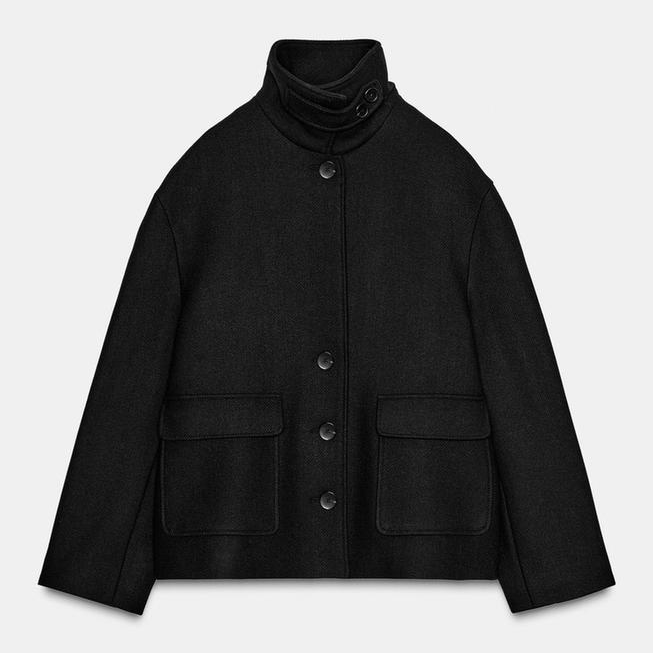 claudia winkleman's short wool coat with high neck from Zara