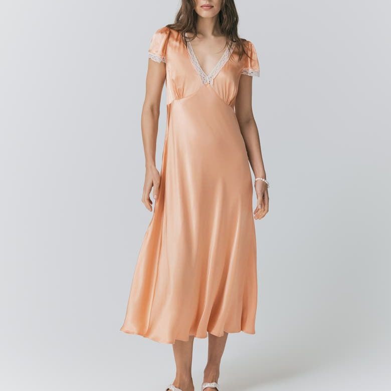 Lillie Lace Trim Satin Dress