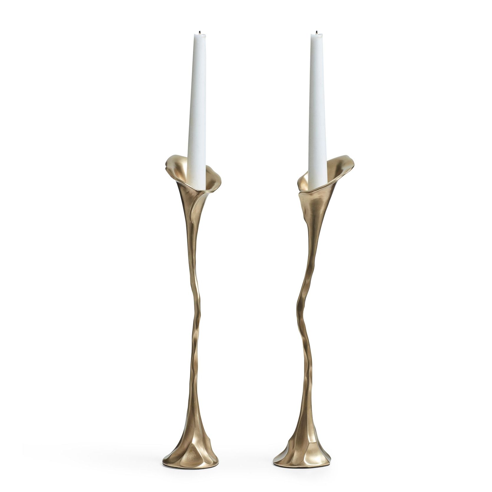 Ninfea Candle Holders Pair - Antique Brass