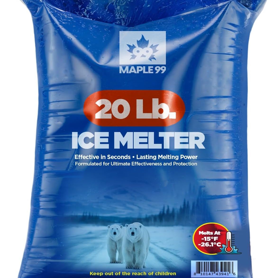 Maple99 Ice Melt Safer for Concrete -20 Lb Bag, Snow Salt Ice Melt, Salt for Snow and Ice Removal, Sidewalk Salt, Driveway Salt, Snow Melt Is Effective Up to -15