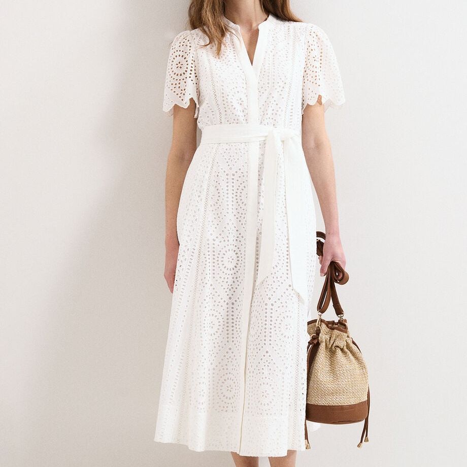 Aletta White Broiderie Shirt Midi Dress