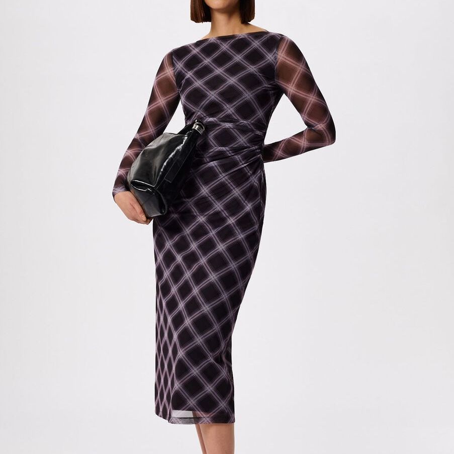 Burgundy Check Mesh Dress