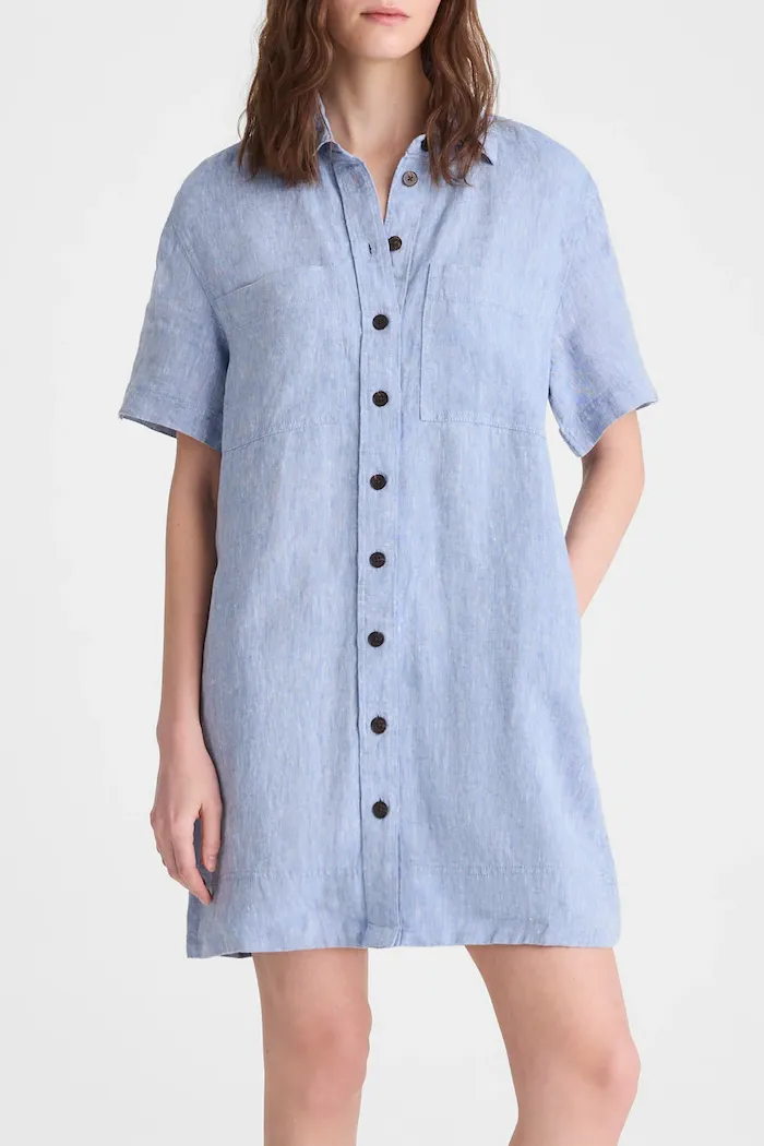 Relaxed Mini Shirtdress in 100% Linen