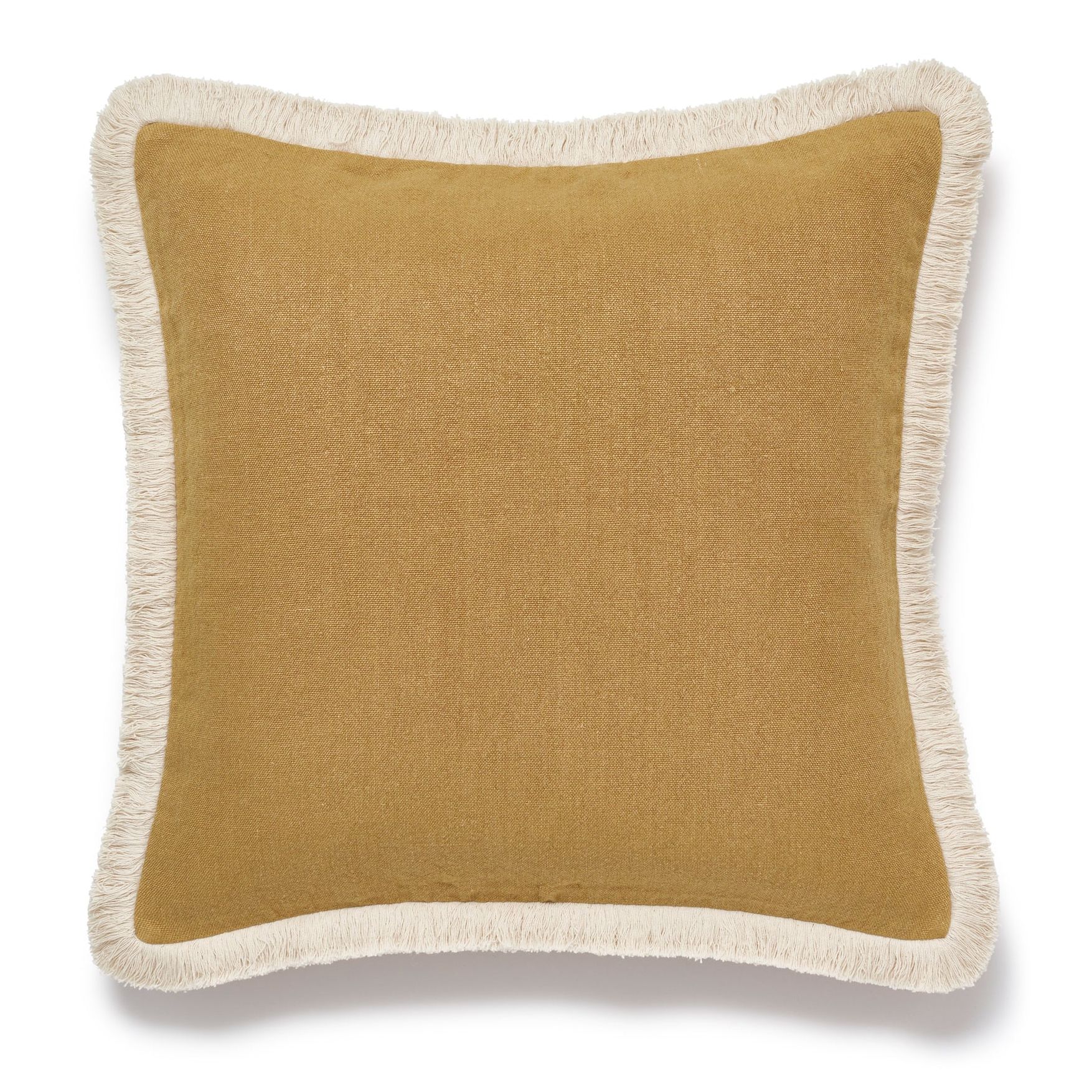 Stonewashed Linen Cushion Cover With Fringing - Ochre