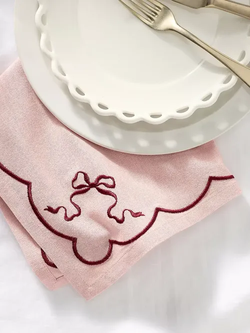 Benedita Bow Cotton Embroidered Napkins, Set of 4