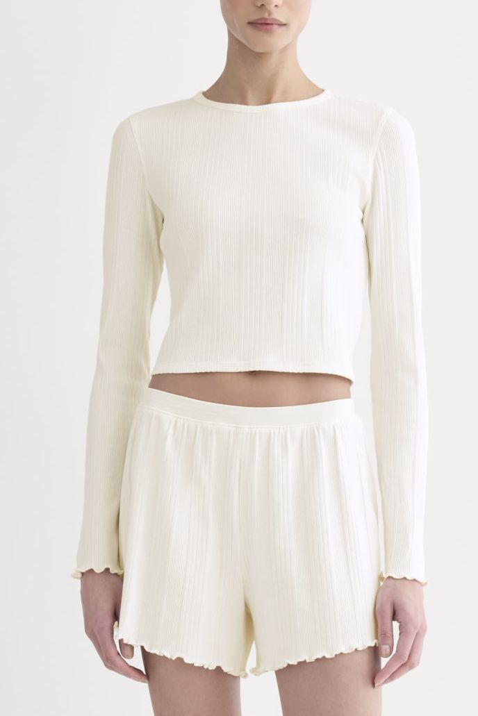 Lounge Rib Cropped Shirt | Bone - Xxs