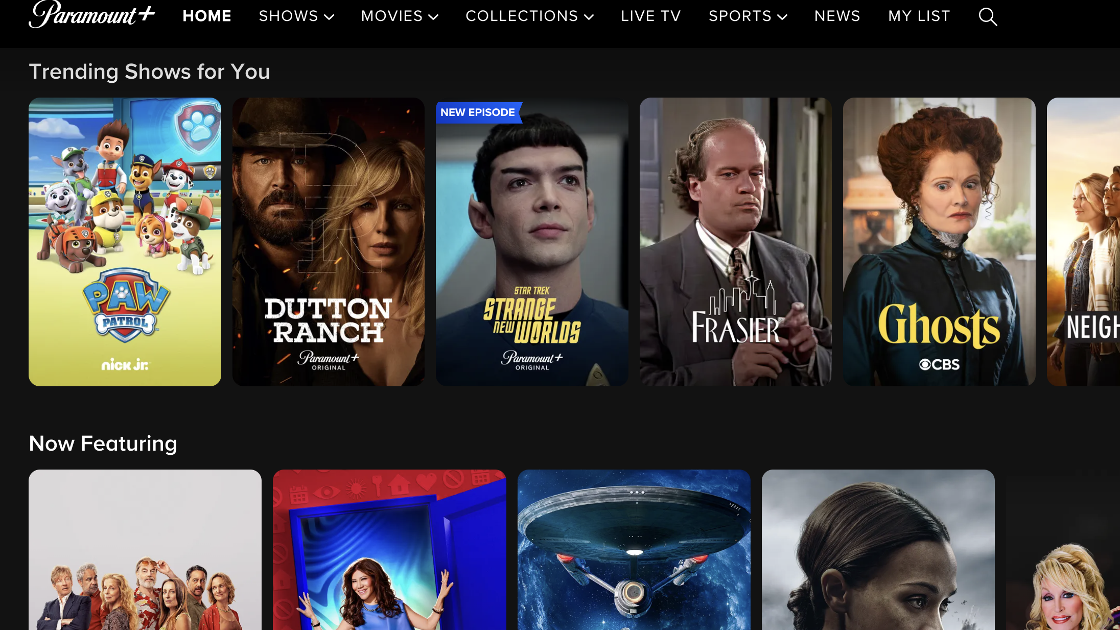 Paramount+ home screen