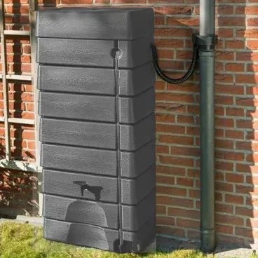 276 Litre Grey Wall Tank With Rain Trap Downpipe Connector - Slimline Tall Water Butt Kit