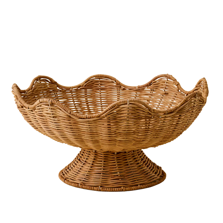 Rattan scalloped footed bowl