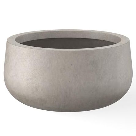 Kante 11.8" Dia Round Concrete Planter, Cement Plant Pots With Drainage Hole and Rubber Plug for Outdoor Indoor Garden Home, Modern Curvaceous Design, Weathered Concrete