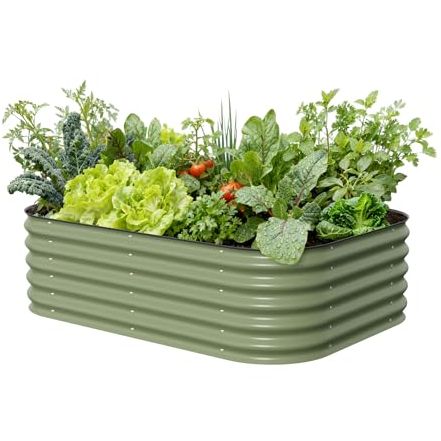 Vego Garden Raised Garden Bed Kits, 17" Tall 6 in 1 Modular Metal Raised Planter Bed for Vegetables Flowers Patio Ground Planter Box-Olive Green