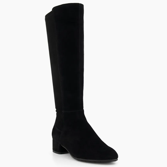 Dune London black suede knee high boots
