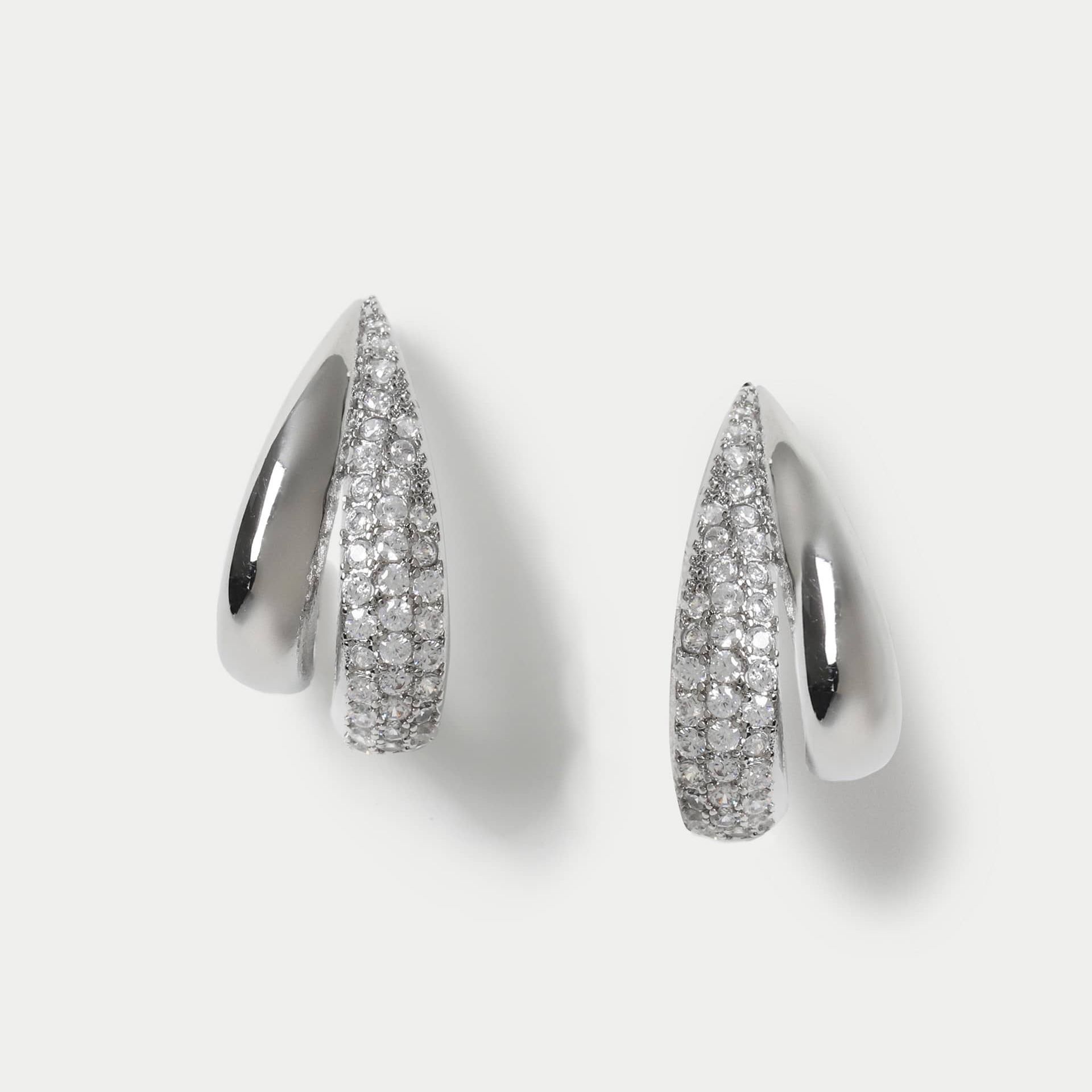 Platinum Plated Cubic Zirconia Double Hoop Earrings