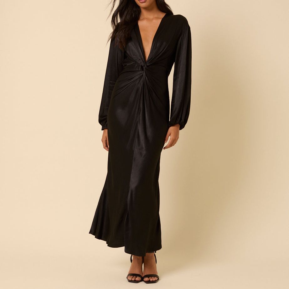 Black Balloon Sleeve Adina Midi Dress