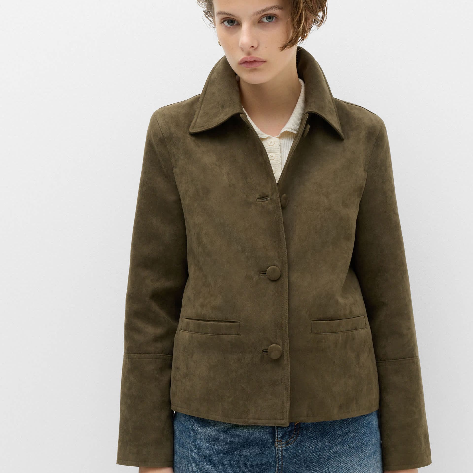 Suedette Button Through Short Jacket