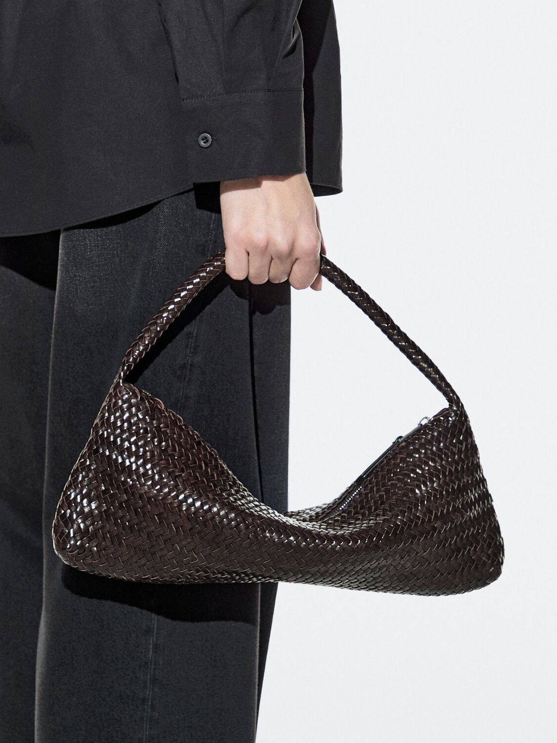 Nappa Leather Woven Croissant Bag