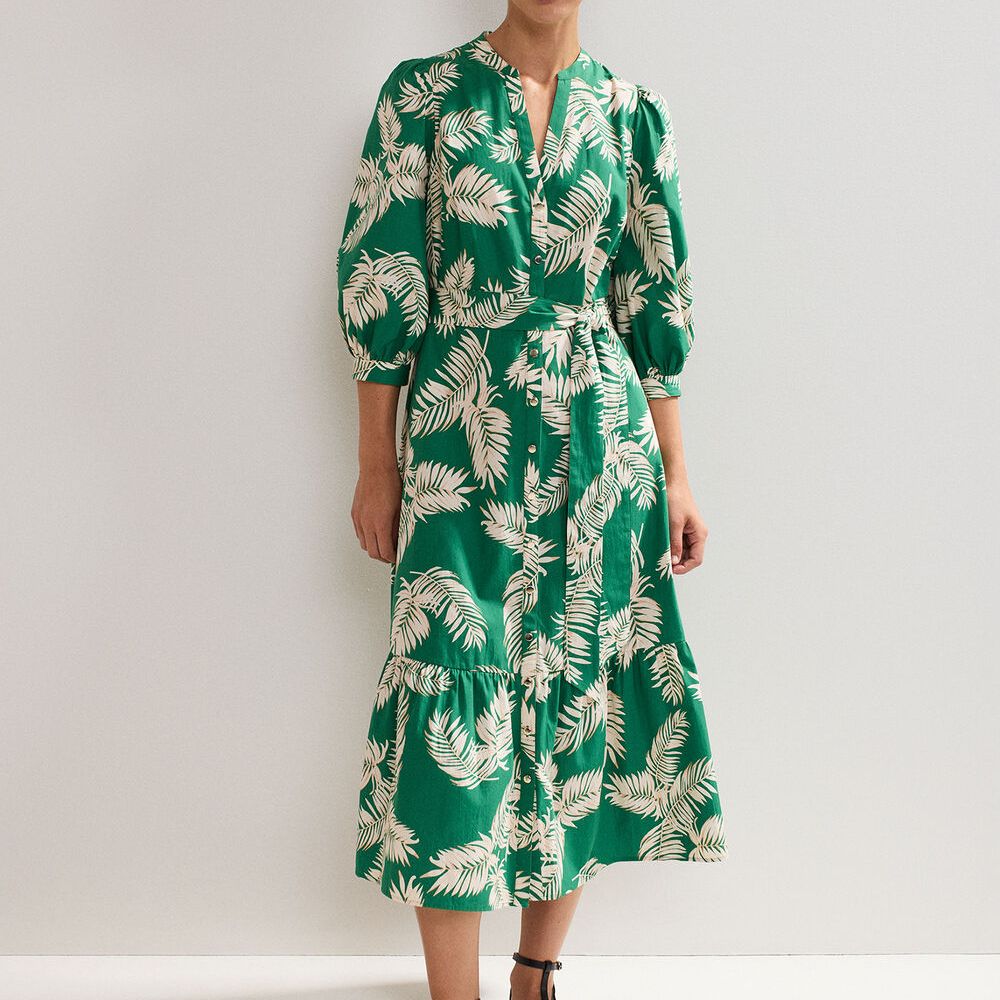 Louisa Green Palm Print Midi Dress