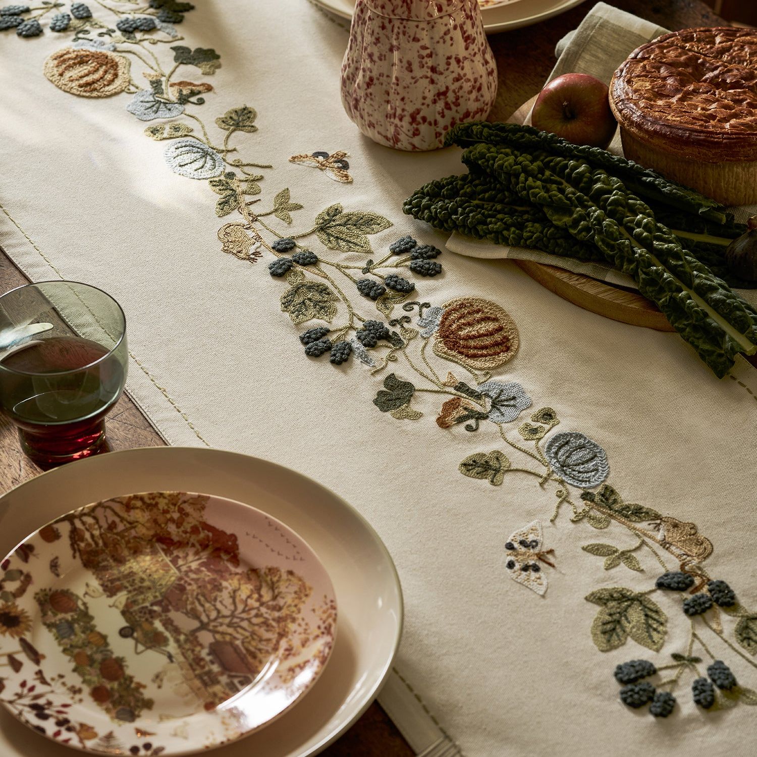 Autumn Forage Embroidered Table Runner