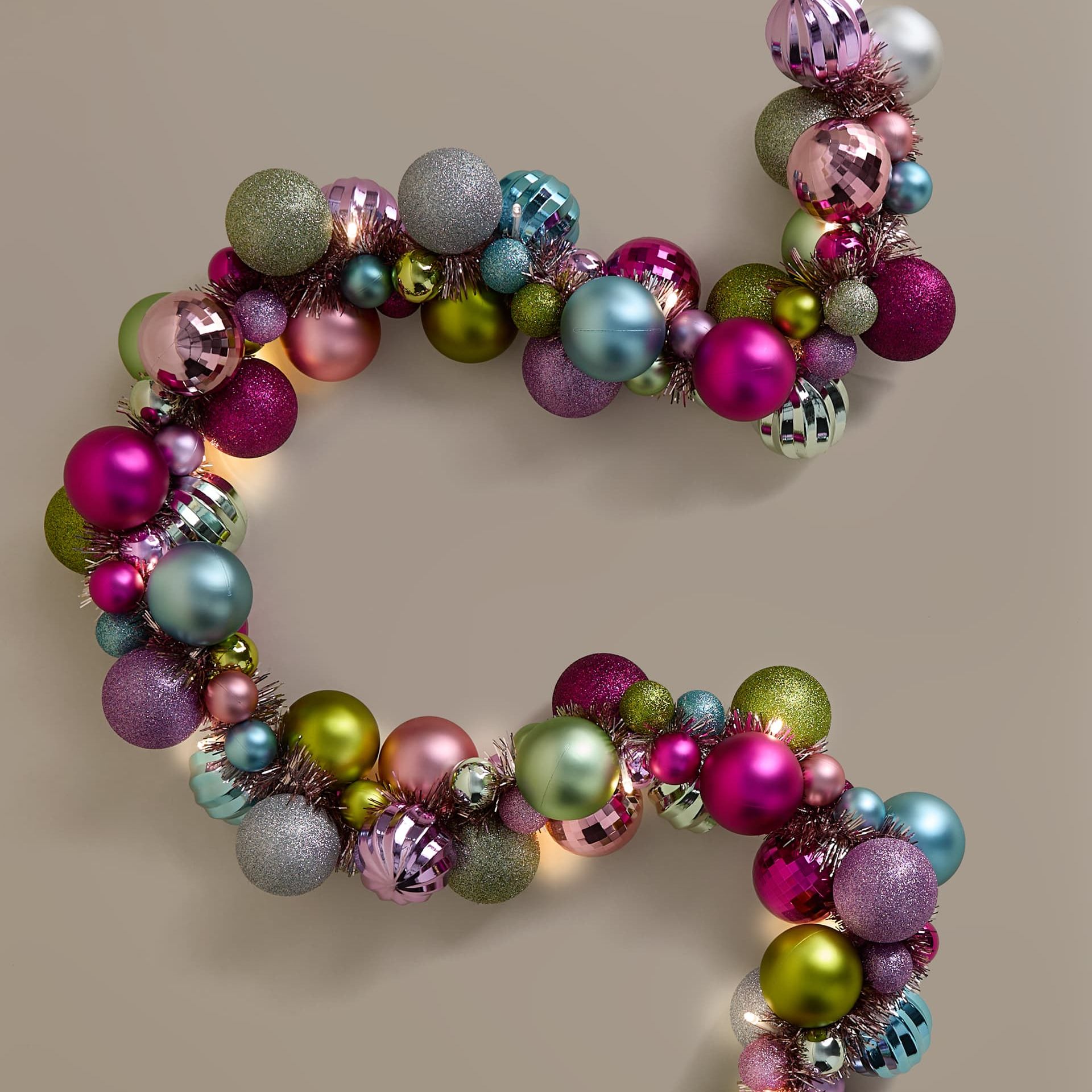 Pre-Lit Tinsel Bauble Garland