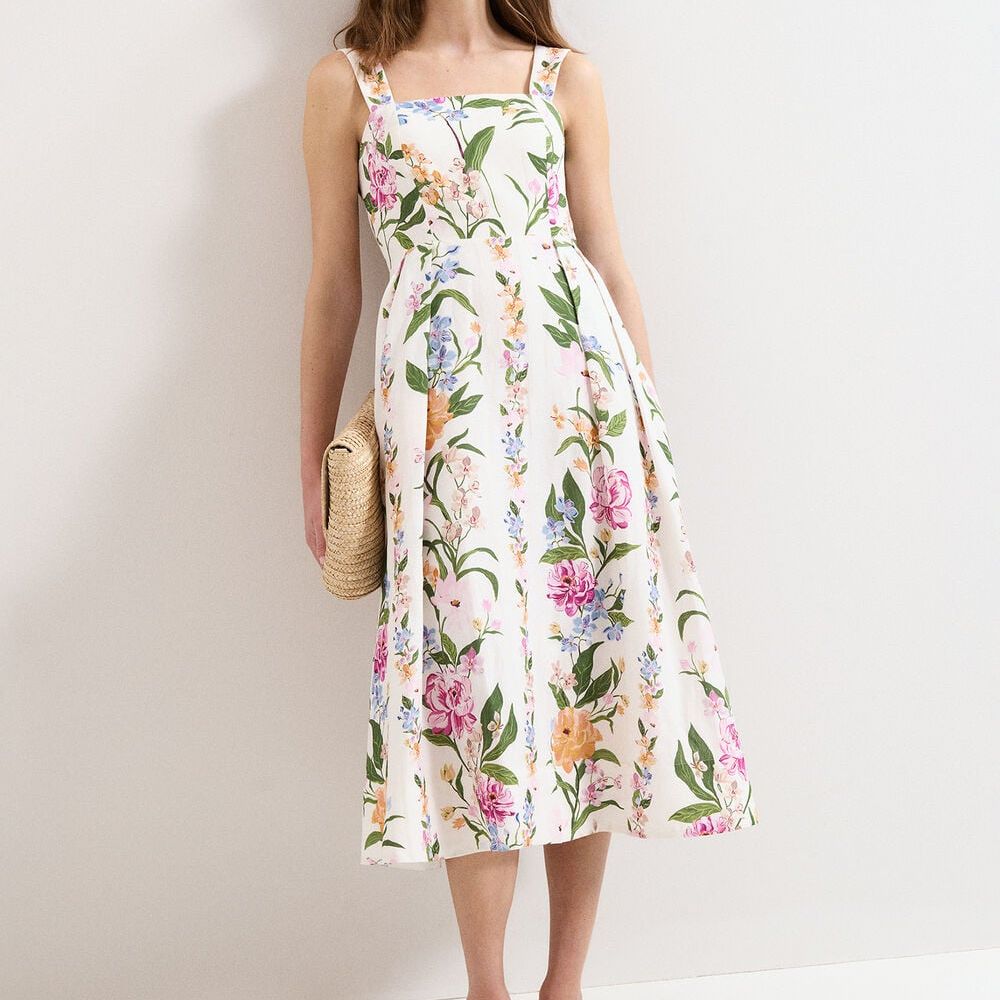 Lucia Fit and Flare Linen Printed Dress