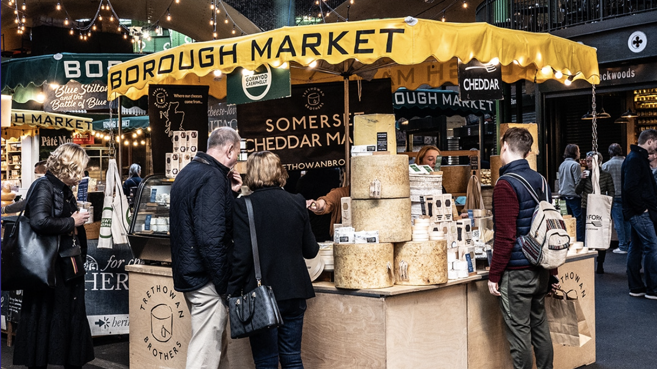 an image of the Trethowan Brothers cheese stall in Borough Market
