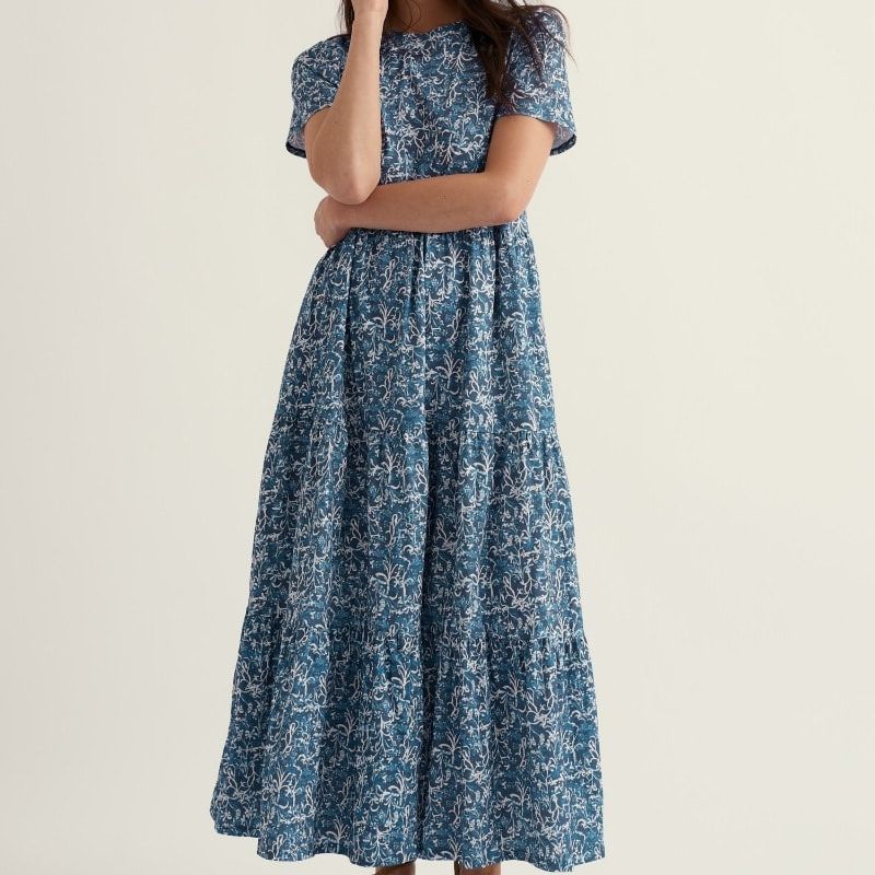 Line Strokes Short Sleeve Dress in Gots-Certified Organic Cotton Jersey
