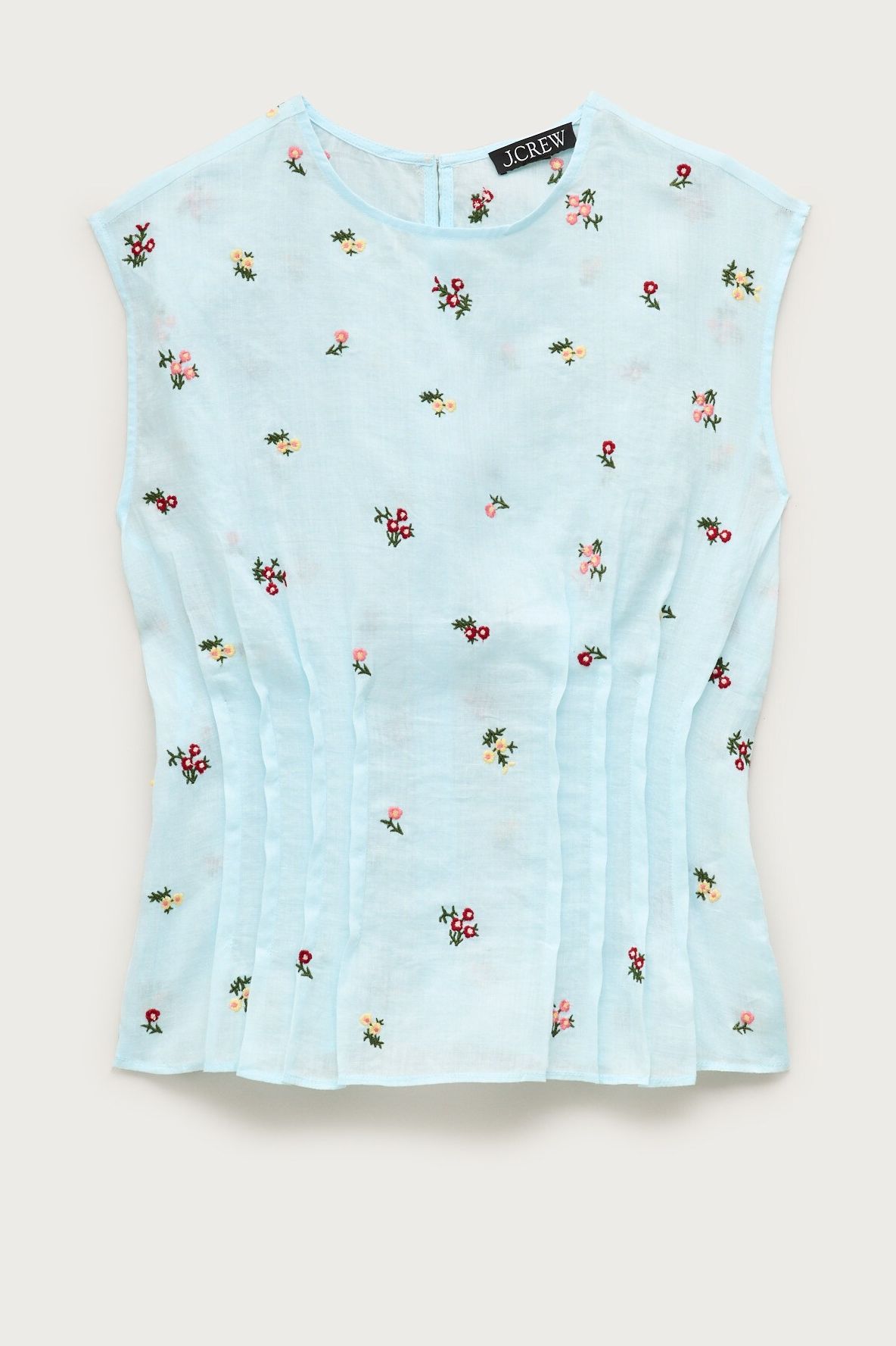 Pintuck Shell Top in Ramie With Embroidered Florals