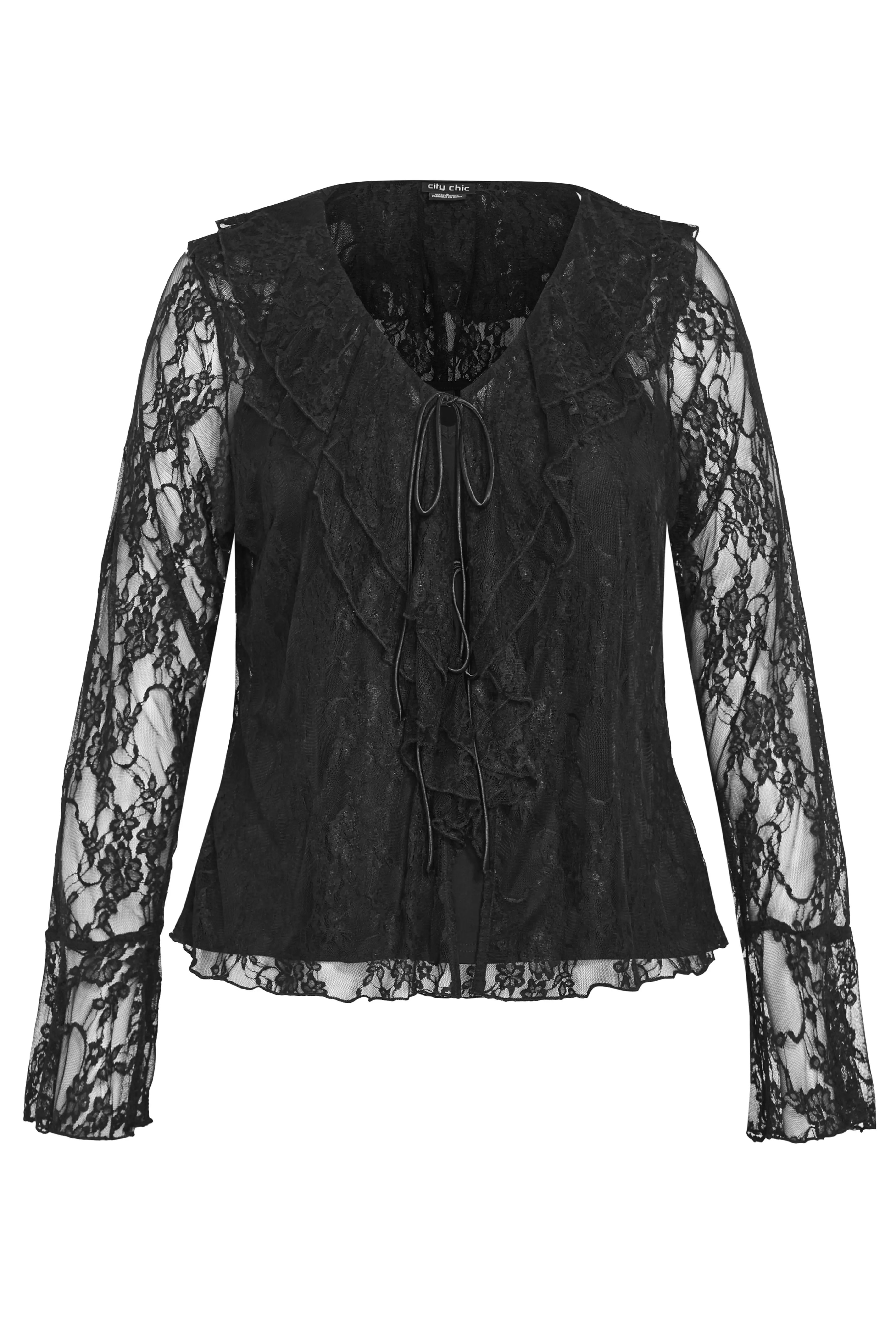 city chic Lacie Ruffle Long Sleeve Lace Top